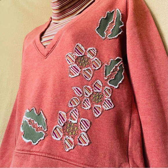 Cute Y2k turtle neck faux two piece floral sweater top pink orange Size US Small - Picture 2 of 6